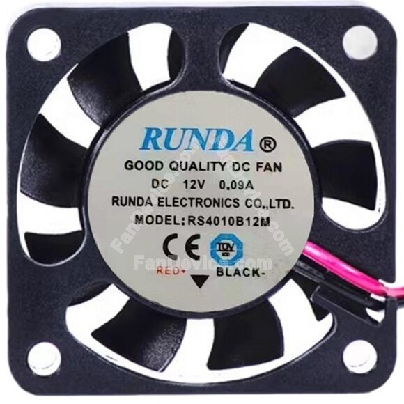 RUNDA RS4010B12M 12V 0.09A 2 Wires Axial Cooling Fan