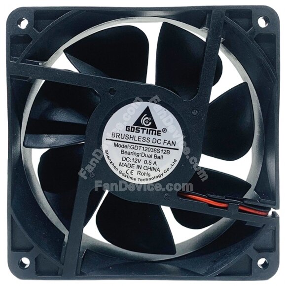 GDSTIME GTD12038S12B 12V 0.5A 2 Wires Axial Cooling Fan