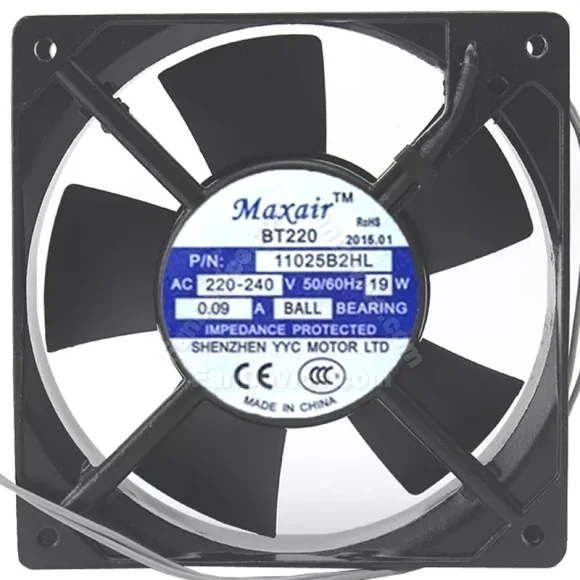 Maxair 11025B2HL 220-240V 0.09A 19W Ball Bearing Impedance Protected Cooling Fan