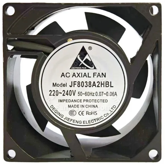JIE FENG FAN JF8038A2HBL 220~240V 0.07~0.06A Impedance Protected Cooling Fan