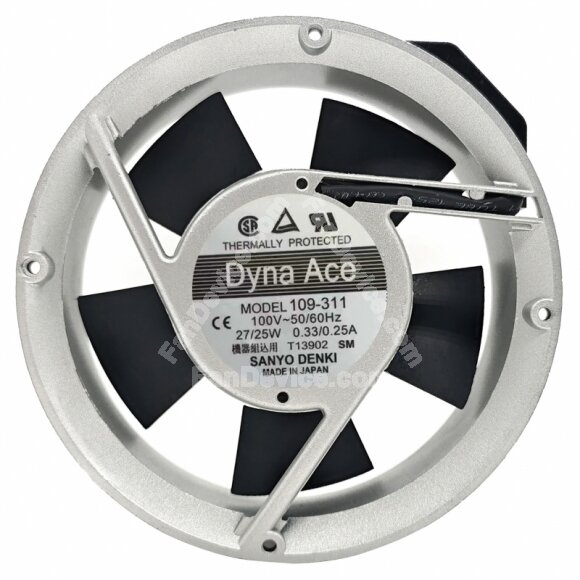 Sanyo Denki 109-311 AC 100V 0.33/0.25A 27/25W Thermally Protected Axial Cooling Fan