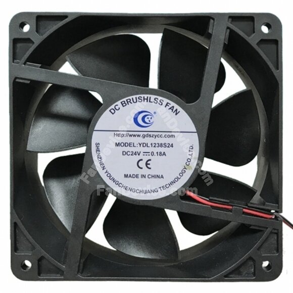 YCC YDL1238S24 DC 24V 0.18A 2 Wires DC Brushless Axial Cooling Fan