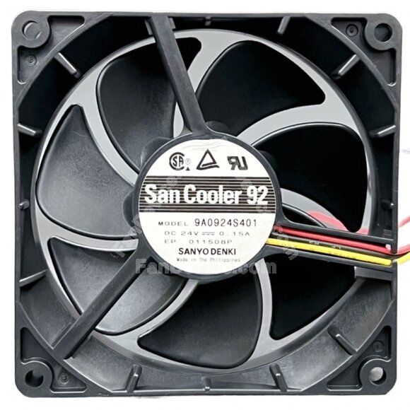 Sanyo Denki 9A0924S401 DC 24V 0.15A 3 Wires Axial Cooling Fan