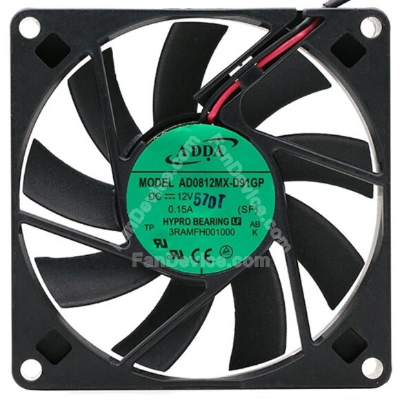 ADDA AD0812MX-D91GP DC 12V 0.15A 2 Wires 8015 HYPRO Bearing Axial Fan