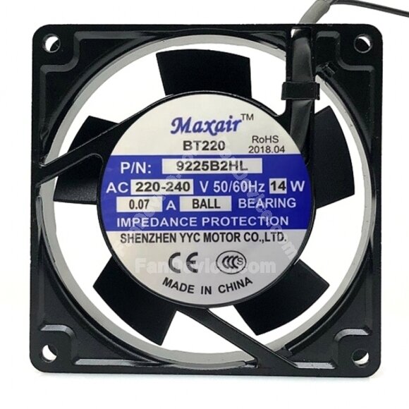 Maxair BT220 9225B2HL AC 220-240V 0.07A 14W 2 Wires Axial Cooling Fan