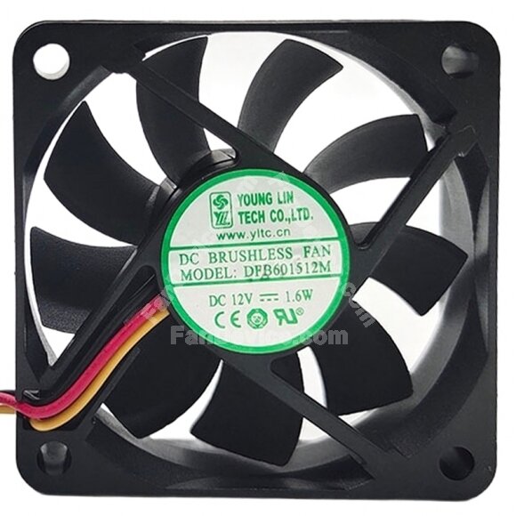 YOUNGLIN DFB601512M DC 12V 1.6W 2 Wires / 3 Wires Brushless Axial Cooling Fan