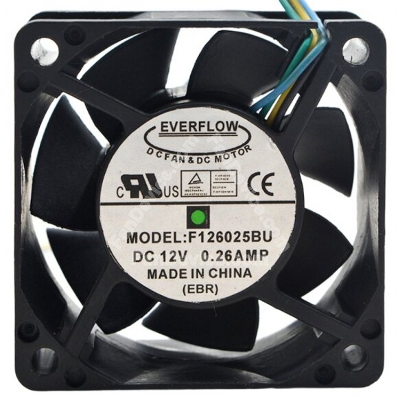 EVERFLOW F126025BU 12V 0.26AMP Axial Cooling Fan