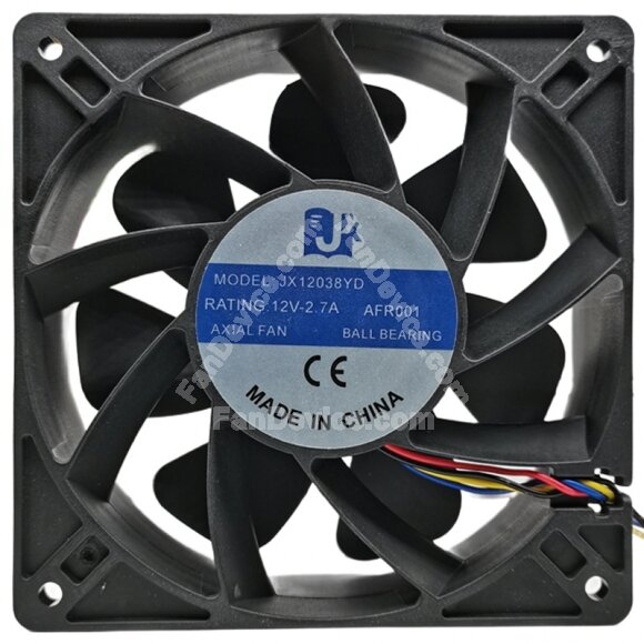 JX JX12038YD 12V 2.7A 4 Wires Ball Bearing Cooling Fan
