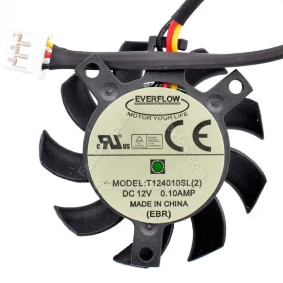 EVERFLOW T124010SL(2) DC 12V 0.10AMP 3 Wires Axial Cooling Fan