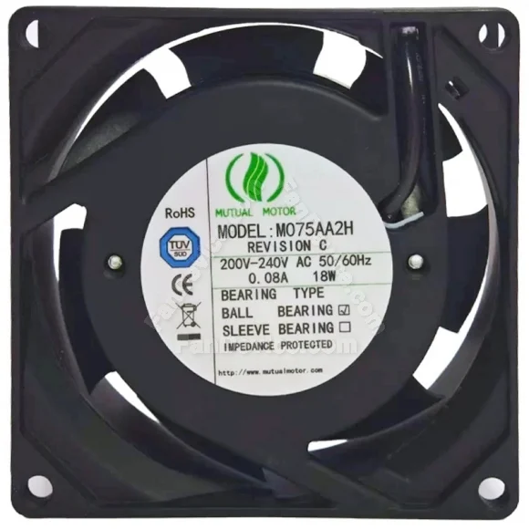 MUTUAL MOTOR M075AA2H 200V-240V 0.08A 18W 2 Wires Ball Bearing Cooling Fan