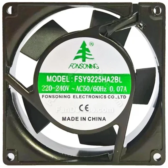 FONSONING FSY9225HA2BL 220-240V 0.07A 2 Wires Axial Cooling Fan