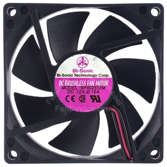 Bi-Sonic BP802512M 12V 0.16A DC Brushless 2 Wires Axial Cooling Fan