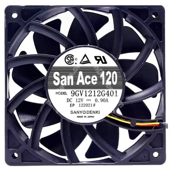 Sanyo Denki 9GV1212G401 DC 12V 0.90A 3 Wires Axial Cooling Fan