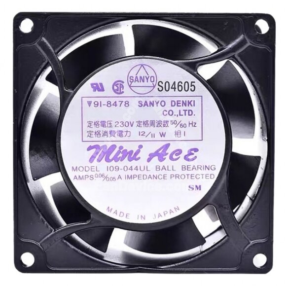 Sanyo Denki 109-044UL AC 230V 12/11W Ball Bearing Impedance Protected Cooling Fan