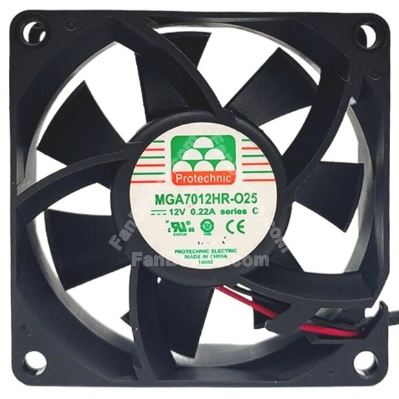 Protechnic MGA7012HR-O25 DC 12V 0.22A 2 Wires / 3 Wires Axial Cooling Fan