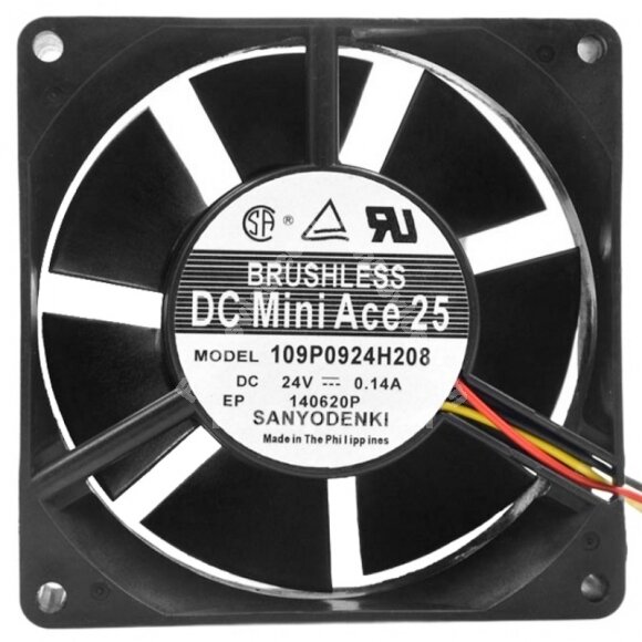 Sanyo Denki 109P0924H208 DC 24V 0.14A 9025 Brushless Axial Cooling Fan