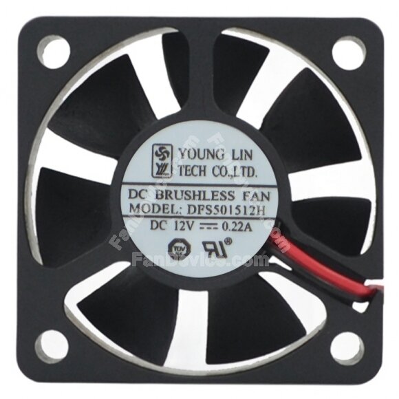 YOUNG LIN DFS501512H DC 12V 0.22A 2 Wires Brushless Axial Cooling Fan
