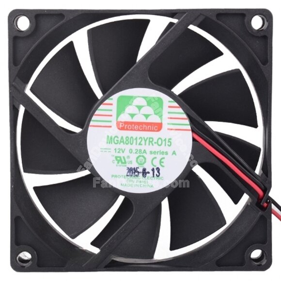 Protechnic MGA8012YR-O15 DC 12V 0.28A 2 Wires 8015 Axial Cooling Fan