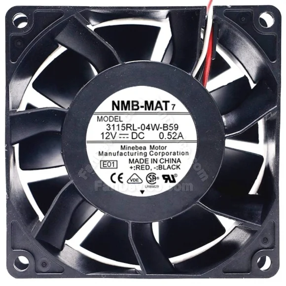 NMB-MAT 3115RL-04W-B59 DC 12V 0.52A 3 Wires Axial Cooling Fan