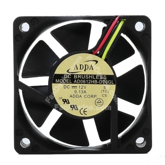 ADDA AD0612HB-D70GL DC 12V 0.13A 2 Wires / 3 Wires Axial Cooling Fan