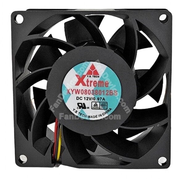 Y.S.TECH Xtreme XYW08038012BS DC 12V 0.97A 8038 Axial Cooling Fan