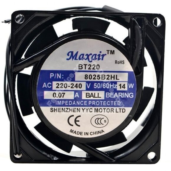 Maxair BT220 8025B2HL AC 220-240V 0.07A 14W 2 Wires Axial Cooling Fan