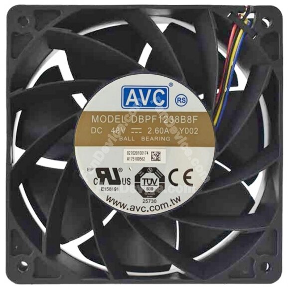 AVC DBPF1238B8F 48V 2.60A 4 Wires Ball Bearing Cooling Fan