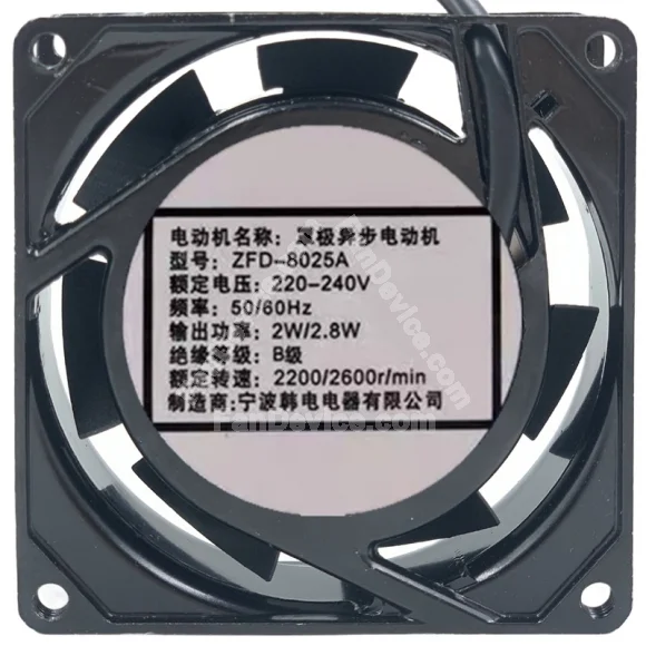 ZFD ZFD-8025A 220-240V 2W/2.8W 2 Wires Axial Cooling Fan