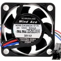 TOSHIBA Wind Ace D43M24-01A 24V 50mA DC Brushless 3 Wires Cooling Fan