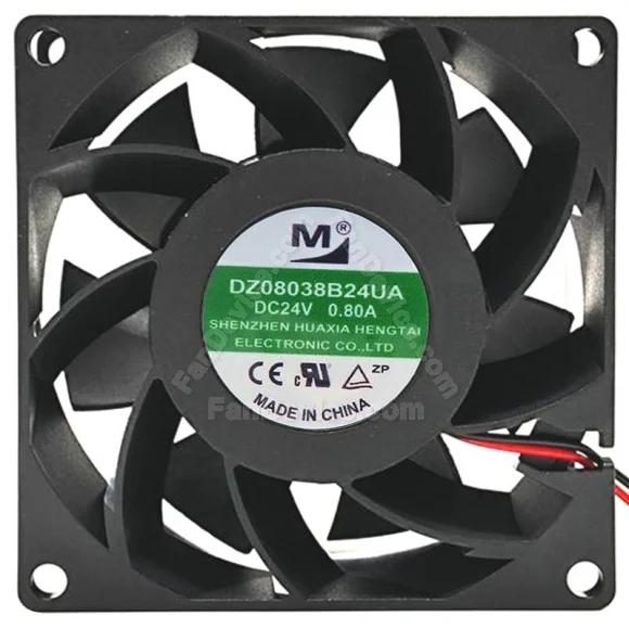 YM DZ08038B24UA DC 24V 0.80A 2 Wires Axial Cooling Fan