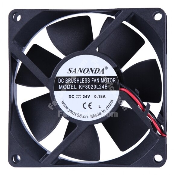 SANONDA KF8020L24B DC 24V 0.18A 2 Wires Brushless Axial Cooling Fan