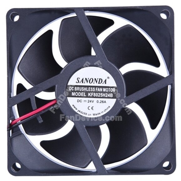 SANONDA KF8025H24B DC 24V 0.26A 2 Wires Brushless Axial Cooling Fan