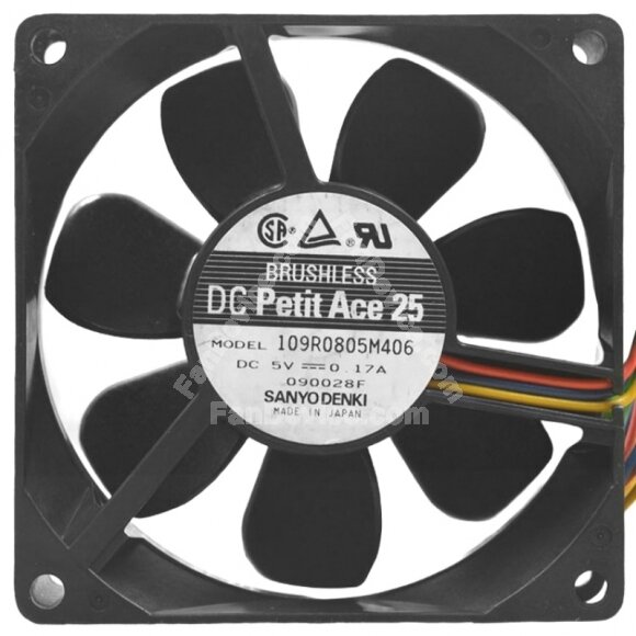 Sanyo Denki 109R0805M406 DC 5V 0.17A 3 Wires Axial Cooling Fan
