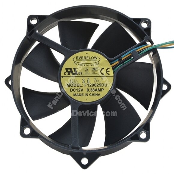 EVERFLOW F129025DU DC 12V 0.38AMP 4 Wires PWM Axial Cooling Fan