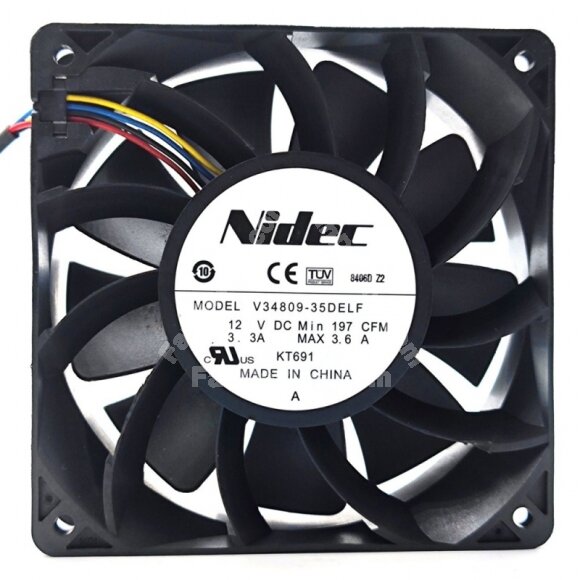Nidec V34809-35DELF DC 12V 3.3A 4 Wires 197CFM Axial Cooling Fan