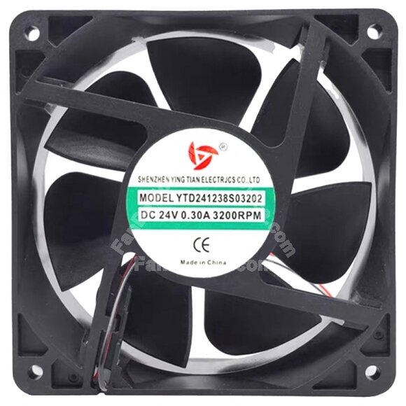 YINGTIAN YTD241238S03202 DC 24V 0.30A 2 Wires 3200RPM Axial Cooling Fan