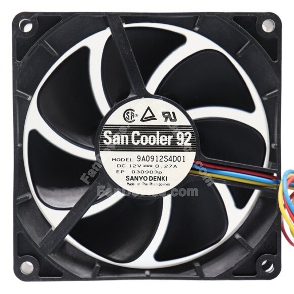 Sanyo Denki 9A0912S4D01 DC 12V 0.27A 2 Wires / 3 Wires Axial Fan