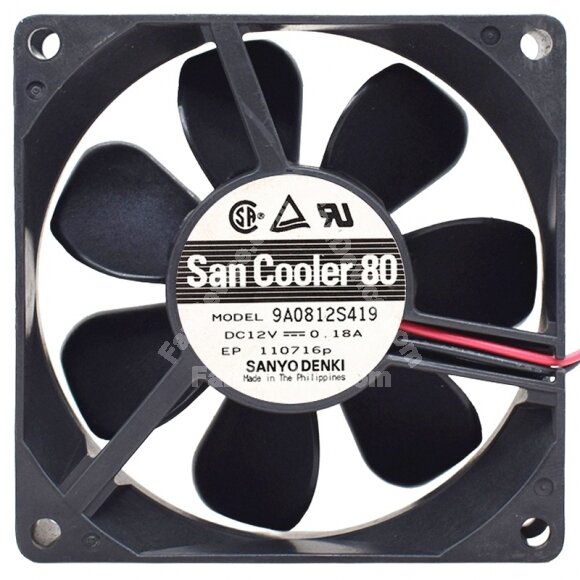Sanyo Denki 9A0812S419 DC 12V 0.18A 2 / 3 Wires 8025 Axial Cooling Fan