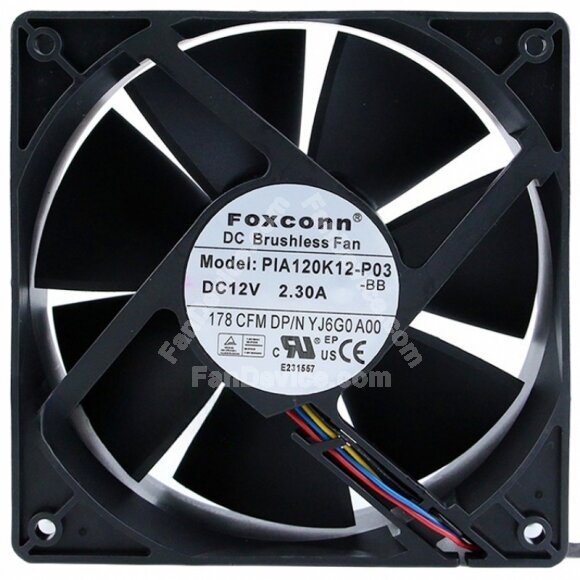 Foxconn PIA120K12H 12V 2.30A DC Brushless PWM 178CFM Axial Cooling Fan