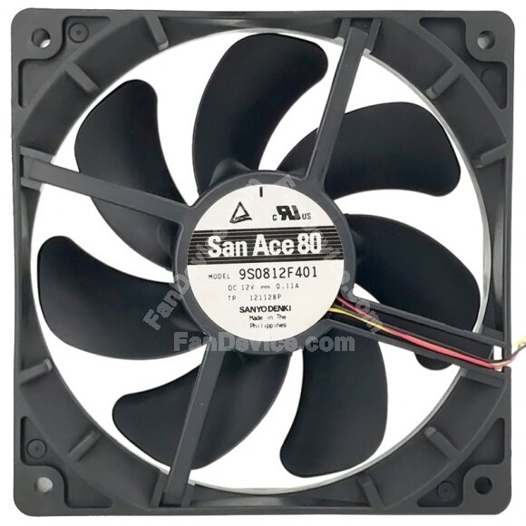 Sanyo Denki 9S0812F401 DC 12V 0.11A 3 Wires 8025 Axial Cooling Fan