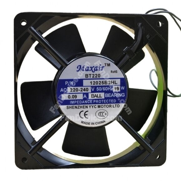 Maxair BT220 12025B2HL AC 220-240V 0.09A 19W 2 Wires Axial Cooling Fan