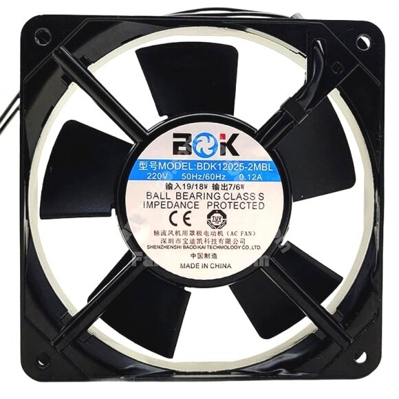 BOK BDK12025-2MBL AC 220V 0.12A Ball Bearing Impedance Protected Axial Cooling Fan
